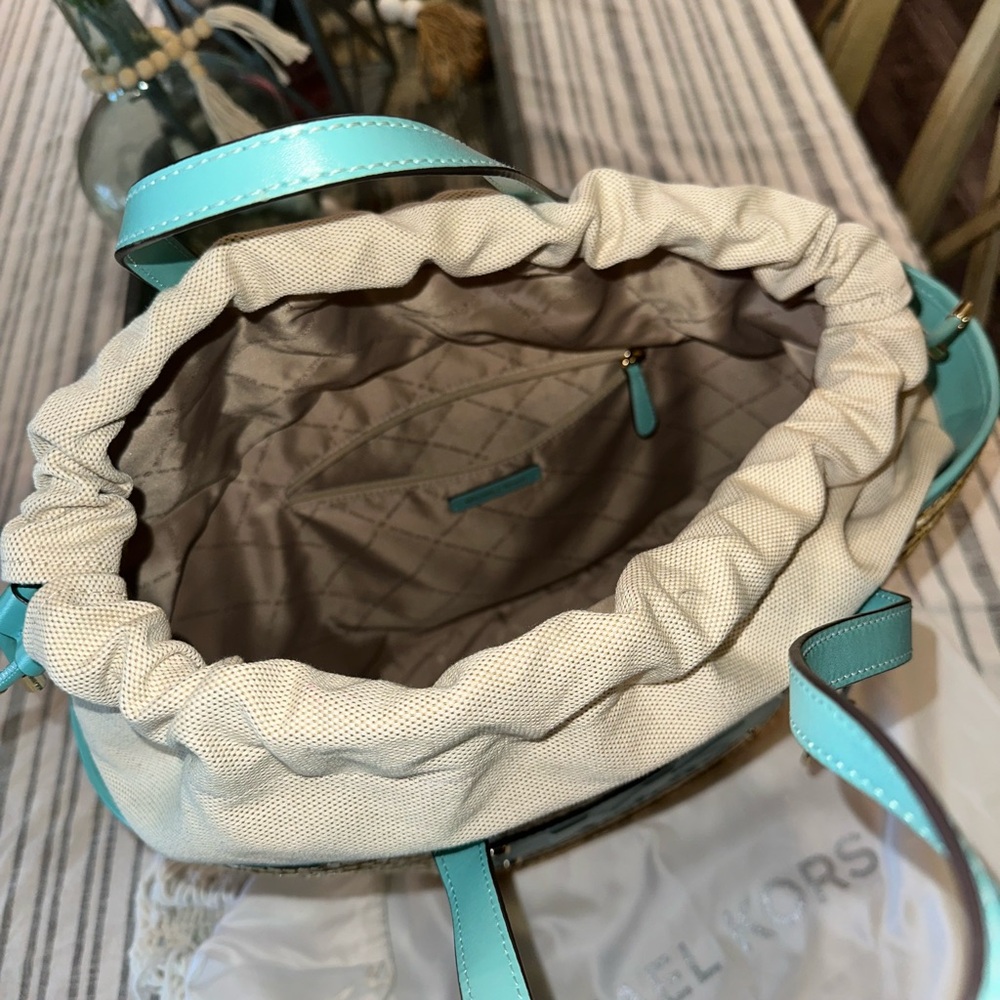 Michael Kors Tan and Green Tote Bag with Leather Trim - Picture 8 of 9